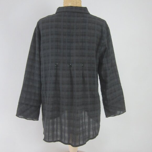 Habitat Womens S Black 3/4 Sleeve Cotton Blend Seersucker Tunic Shirt Top - Picture 2 of 7